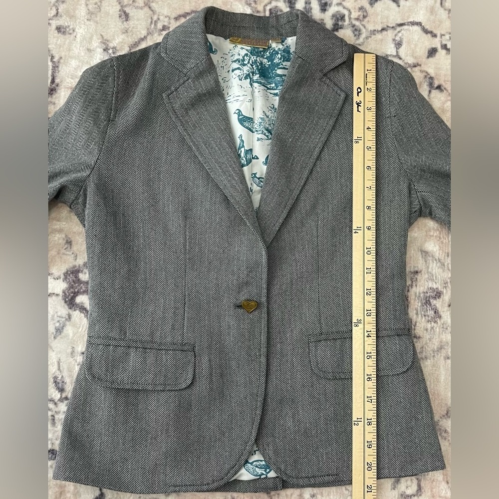 Princess Vera Wang Gray Herringbone Y2K Blazer Gold Heart Buttons Size Small - Picture 10 of 10